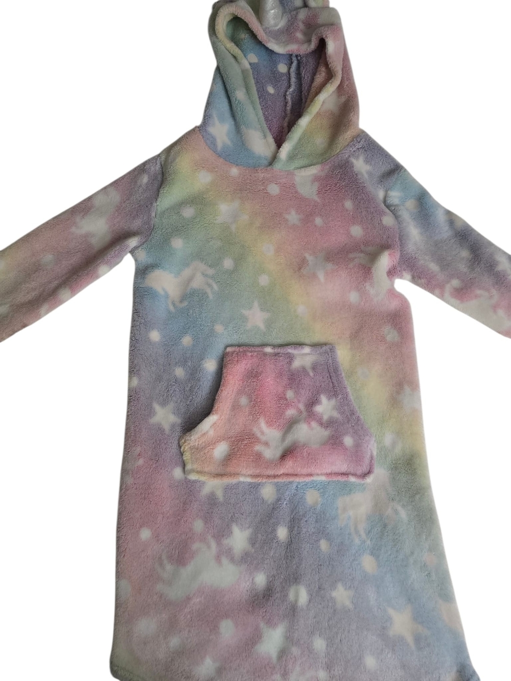 32 Degrees Pastel Rainbow Unicorn Hooded Plush Sleep Shirt